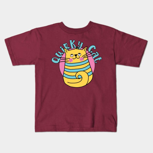 Quirky Cat Blue Stripes Cat Kids T-Shirt by Dallen Fox